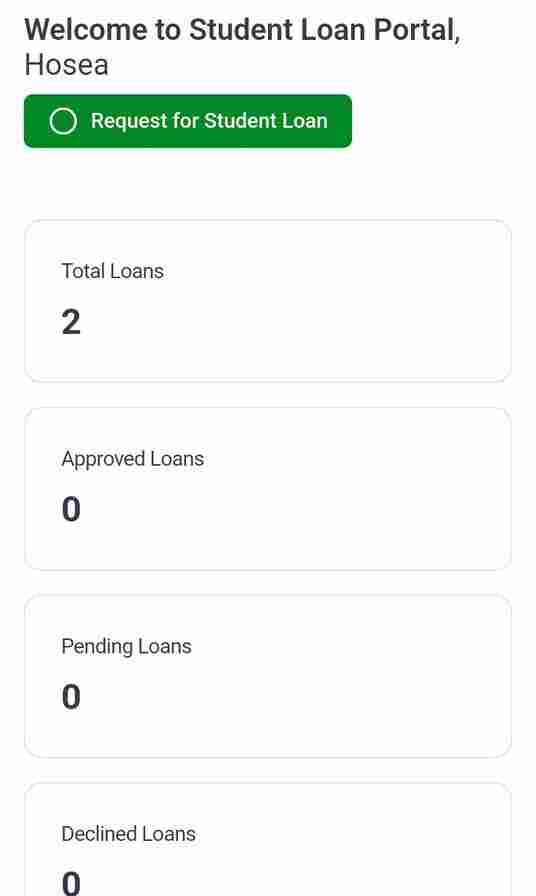 A screenshot taken from NELFUND dashboard showing the progress of student loan application