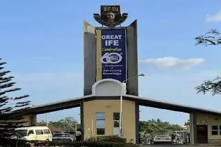 Photo shows the main gate of Obafemi Awolowo University (OAU) Ile-Ife