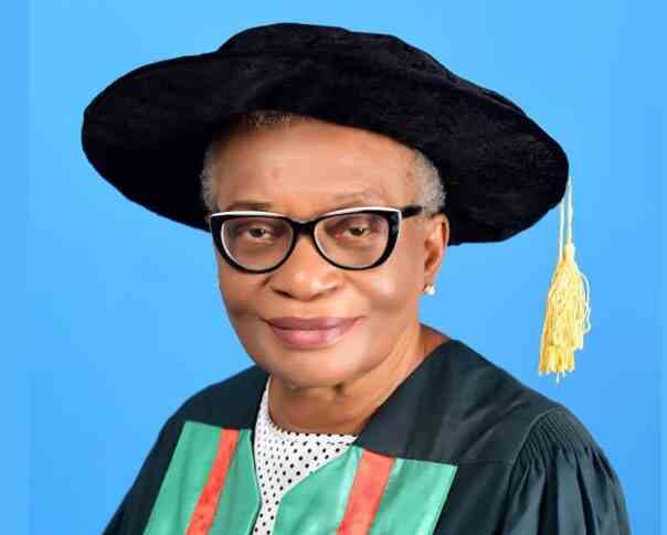 Prof Ekanem Ikpi Braide first woman to be appointed vice chancellor in two different universities in Nigeria wearing a graduation gown and hat