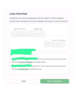 screenshot of student loan application form on NELFUND portal
