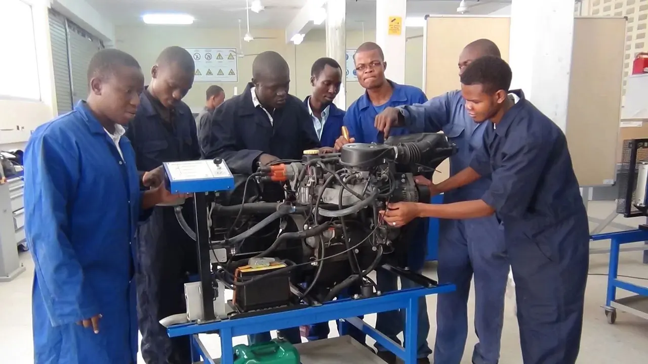 photo shows students at a vocational training workshop at centre in Nigeria in fulfilment of TVET