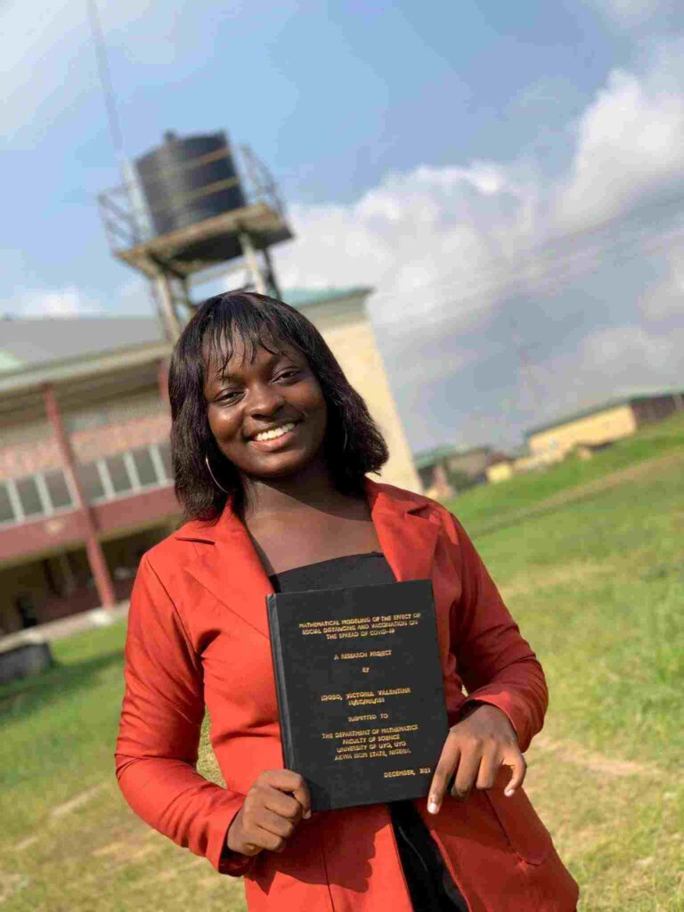 a smiling Victoria Idobo after successfully defending her project at UNIUYO campus