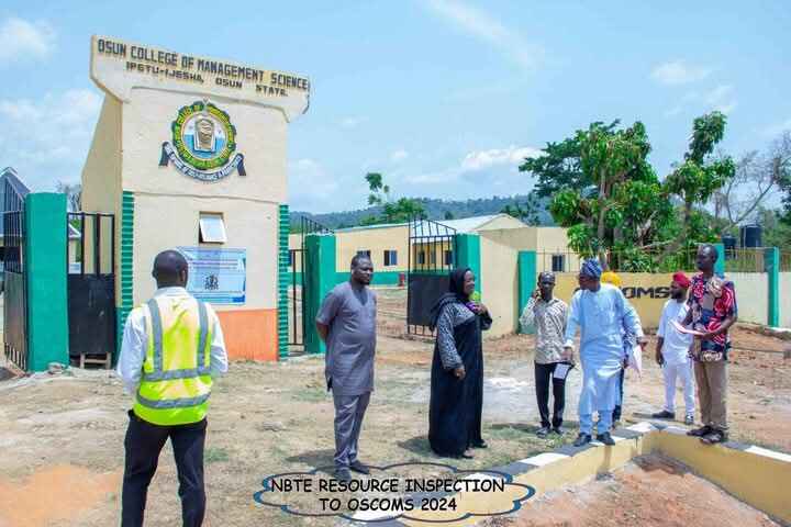 Photo showing members of NBTE Resources Inspection visitation to Osun College of Management Science OSCOMS, Ipetu-Ijesa in 2024