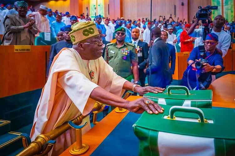 Photo of President Bola Tinubu presenting 2025 budget to Nigeria's National Assembly