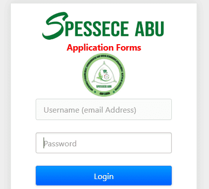 screenshot of ABU SPESSECE Application portal