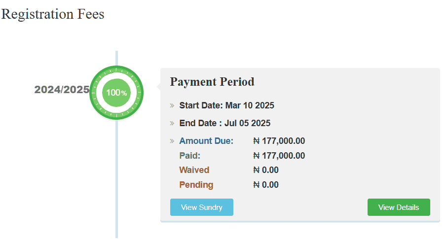 screenshot of ABU tuition and registration fees for Postgraduate students