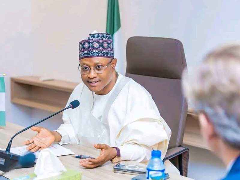 Photo of Uba Sani Governor of Kaduna State addressing the press