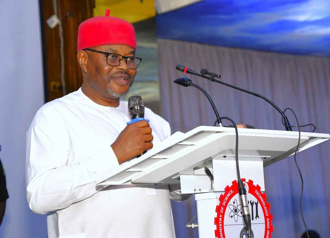 Geoffrey Uchechukwu Nnaji, Nigeria’s Minister of Science, Technology, and Innovation, speaking at an event in Abuja. he is facing certificate forgery