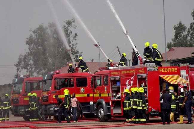 officers of Federal Fire Service in Nigeria during a training section
