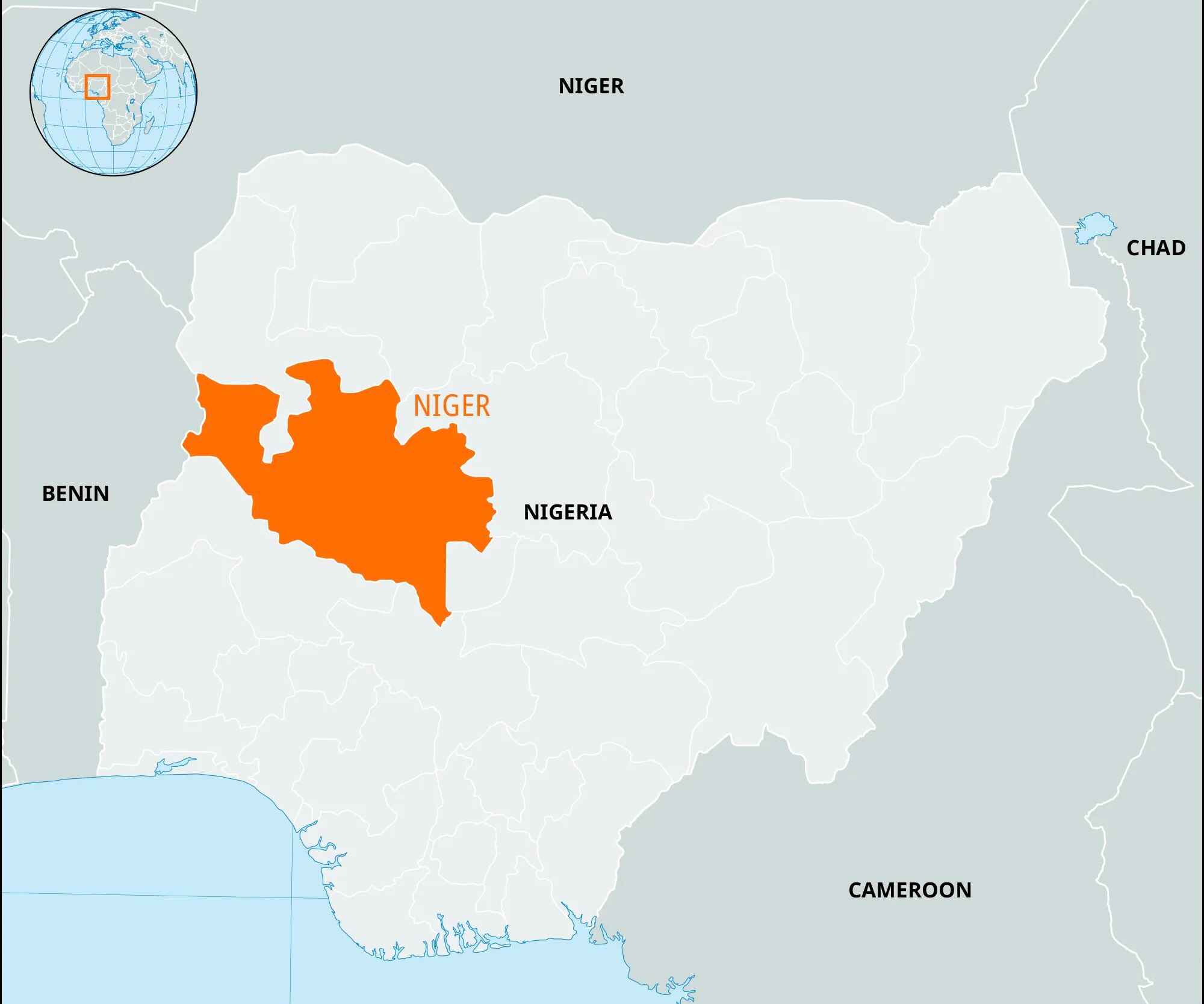 Nigerian map showing Niger State