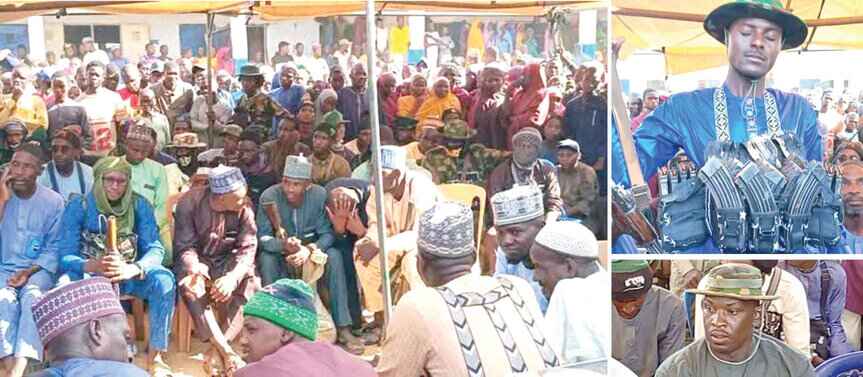 Terrorists and community leaders in Faskari Local Government Area of Katsina State during a peace deal meeting.